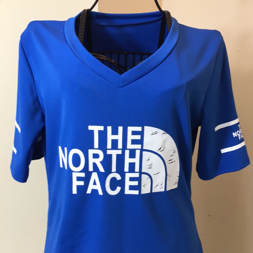The North Face Blue & White Short Sleeve Top with Logo On Front & Sleeves